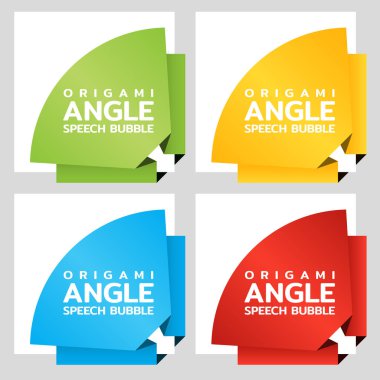 Origami açı kağıt afiş yuvarlanır. Katalog fiyat etiketi şablonu. Renkli çıkartmalar. Vektör