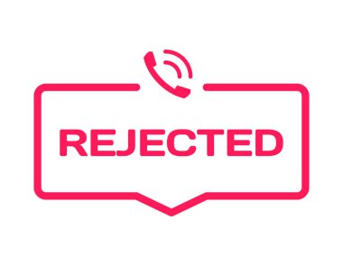 Beyaz arka plan üzerinde düz minimalist tarzda damga reddetti. Destek Reddet iletişim balonu simgesinin yüzük telefon işareti ile. Vektör