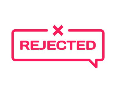 Beyaz arka plan üzerinde düz minimalist tarzda damga reddetti. İletişim balonu simgesinin işareti X. vektör reddetmek