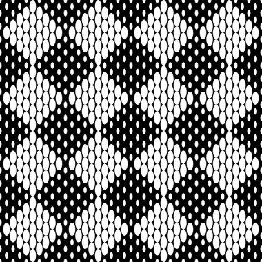 Dikişsiz kareli satranç tek renkli desen. Oval siyah arka plan üzerinde oluşan beyaz kareler. Vektör çizim