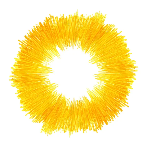 Πολύχρωμο κυκλική, στρογγυλή αφηρημένη πανό σε κίτρινο χρώμα, βάζει λίγο βούρτσες. Πρότυπο για επικόλληση κειμένου. Σχεδιασμό banners. Φωτεινό, αστείο, ετικέτες, κάρτες, αυτοκόλλητα. Εικονογράφηση διάνυσμα — Διανυσματικό Αρχείο