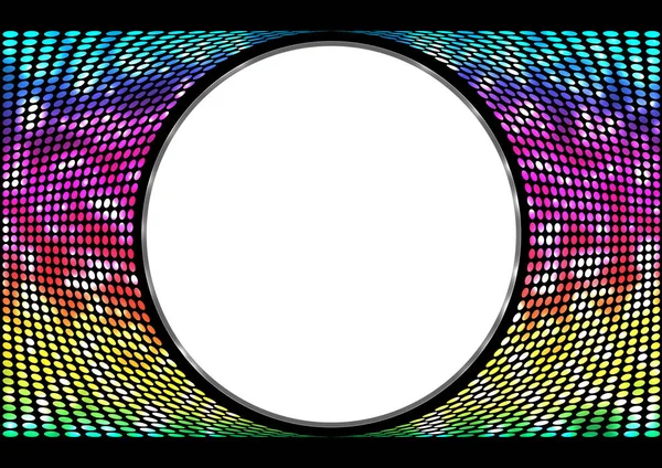 Arco-íris espectro, fundo iridescente de círculos. Banner abstrato redondo no fundo preto. Modelo para colar texto no centro. Ilustração vetorial com brilho suave — Vetor de Stock