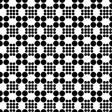 Daireler farklı boyutlarda kılavuzundan soyut seamless modeli. Kumaş veya giyim basit siyah beyaz geometrik doku. Vektör