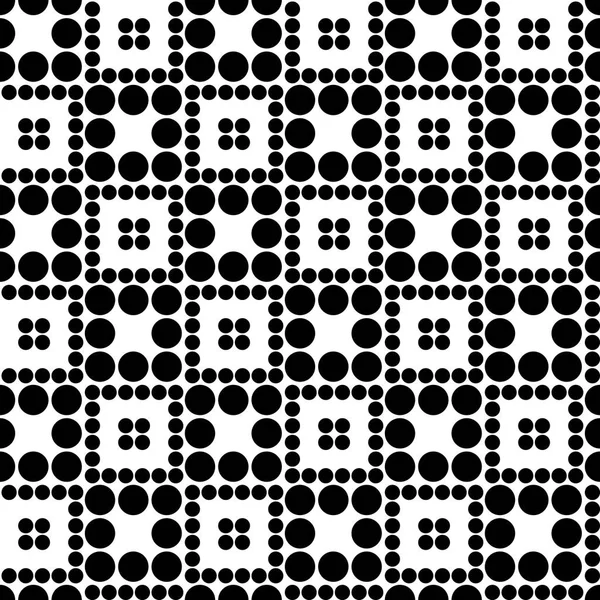 Abstraktní bezešvé šachový vzor kruhy různých velikostí. Jednoduché černé a bílé geometrické texturu tkaniny nebo oděv. Vektor — Stockový vektor