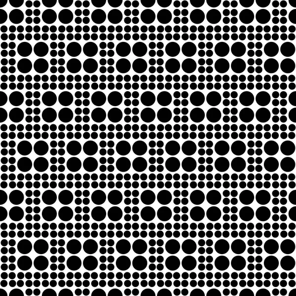 Abstraktes nahtlos kariertes Muster aus Kreisen unterschiedlicher Größe. einfache schwarz-weiße geometrische Textur für Stoff oder Kleidung. Vektor — Stockvektor