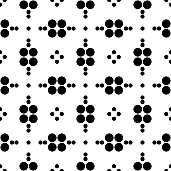 Patrón sin costura abstracto de la rejilla de círculos de diferentes tamaños. Textura geométrica simple en blanco y negro para tela o ropa. Vector — Archivo Imágenes Vectoriales
