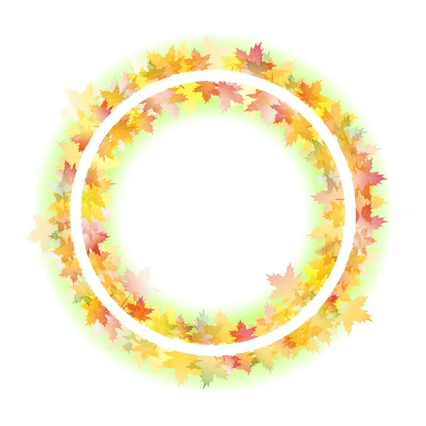 Abstracte achtergrond met herfst esdoorn bladeren. Ronde banner gratis ruimte in centrum voor uw tekst. Vectorillustratie — Stockvector