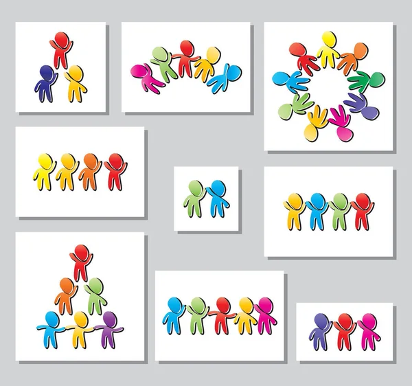 Set van logo's, iconen van gestileerde afbeelding van de mens. Creatief teamwork logo. Ontwerpelement. Vector — Stockvector