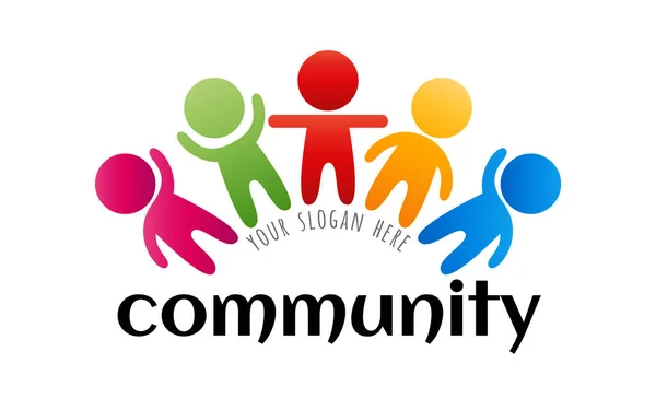 コミュニティのカラフルなロゴ。ソーシャル ネットワーク メディア人のロゴ。創造的なチームワークのロゴ。明るいデザイン要素。ベクトル図 — ストックベクタ