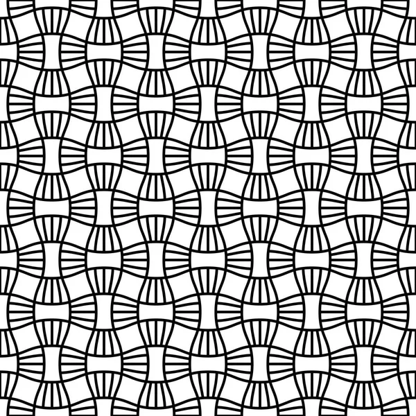 Abstract seamless geometric pattern with weave ornament. Simple black and white linear wavy striped texture. Vector — Stock Vector