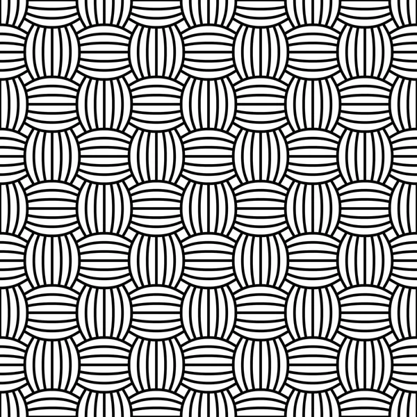 織りの装飾が施されたシームレスな幾何学模様。シンプルな黒と白の線状の波状の縞模様。ベクトル — ストックベクタ