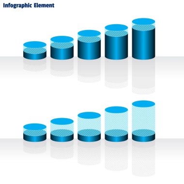Silindirik diyagramları büyüyen mavi kümesi. İş verilerini, infographics için renkli öğeleri. Sunu tasarımı için faaliyet raporu. Kavramı gerçekleştirilmesi ve fikir getirilmesi. Vektör