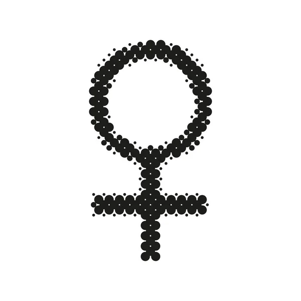 Sign of Venus, gender halftone icon. Dotted grunge woman symbol of ink spots. Textured design element. Vector — Stock Vector