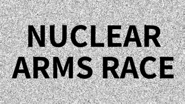 Corrida Armas Nucleares Frase Sobre Problema Tela Barulhenta Interferência Vhs — Vídeo de Stock