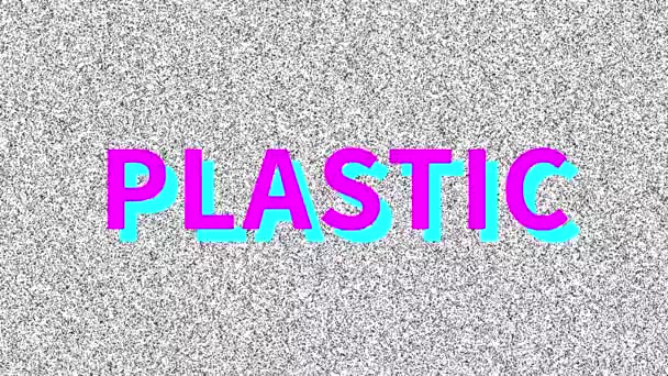 Пластик Слово Экологической Проблеме Старом Экране Зацикленные Помехи Vhs Винтажный — стоковое видео