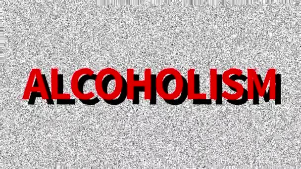 Alcoholism Word Medicine Problem Noisy Screen Looping Vhs Interference Vintage — Stock Video