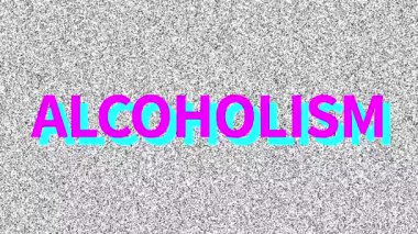 Alkolizm. Gürültülü ekranda tıpla ilgili bir sorun var. Vhs paraziti devrede. Klasik animasyon arka planı. 4k video kaydı