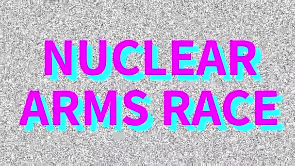 核軍拡競争 騒々しい画面での問題についてのフレーズ Vの干渉をループさせるヴィンテージアニメーションの背景 軍事4Kビデオ映像 — ストック動画