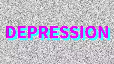 Depresyon. Gürültülü ekranda tıpla ilgili bir sorun var. Vhs paraziti devrede. Klasik animasyon arka planı. 4k video kaydı