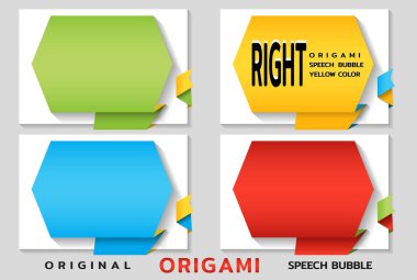 Origami açı kağıt afiş. Katalog fiyat etiketi şablonu. Renkli çıkartmalar. Vektör
