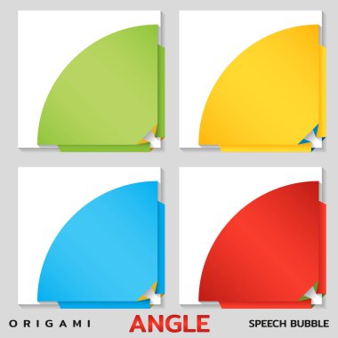 Origami açı kağıt afiş yuvarlanır. Katalog fiyat etiketi şablonu. Renkli çıkartmalar. Vektör