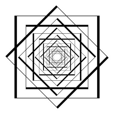 Basit geometrik şekilli soyut 3d arkaplan. Beyaza izole edilmiş derin stilize kare tasarım elementleri. Vektör