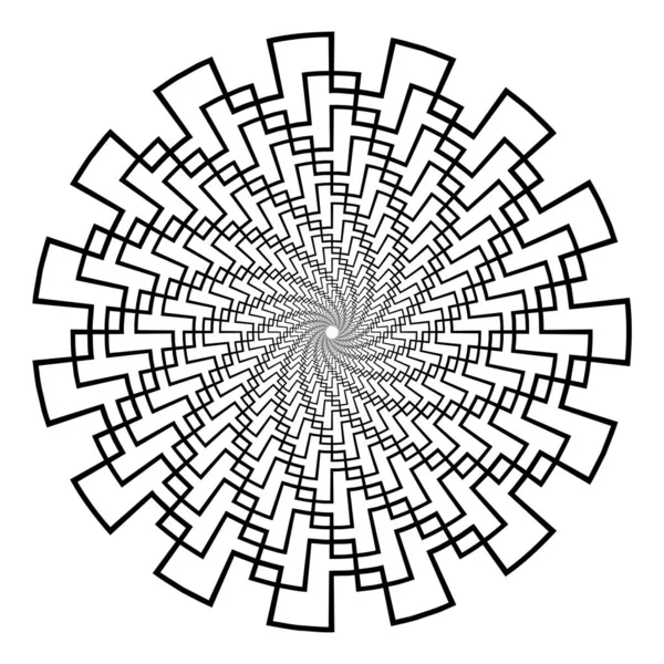 Abstrakt 3D bakgrund med geometrisk figur. Roterad stiliserad tunnel, Mandala, designelement på vitt. Vektor — Stock vektor