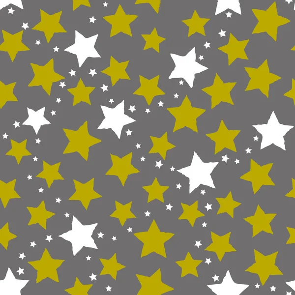 Абстрактный Бесшовный Серый Фон Зелеными Звездами Шаблон Соединенных Созвездий Ткани — стоковый вектор