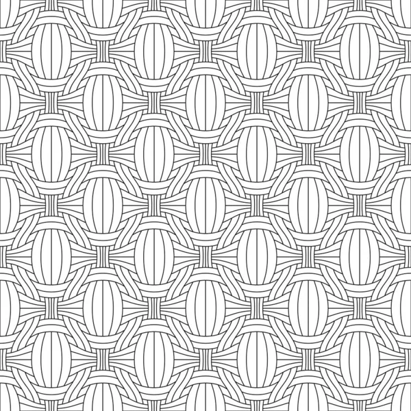 織りの装飾が施されたシームレスな幾何学模様 シンプルな黒と白の線状の波状の縞模様 網が歪んで見える ベクターイラスト — ストックベクタ