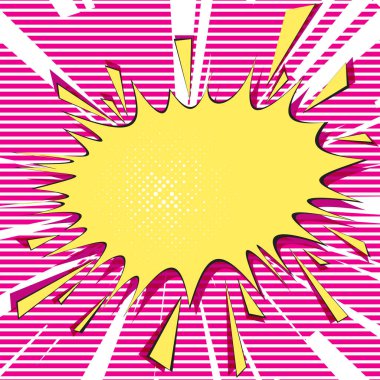 Yatay çizgilerin arka planında konuşma balonu. Çizgi roman ve manga için. Mesaj pankartı. Vektör parlak dinamik çizgi film çizimi. Tasarımınız için çizgi roman pop tarzı şablonu