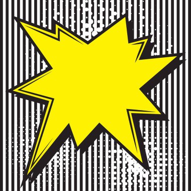 Patlama sanatı konuşma balonu. Çizgi roman ve manga için model. Metin afişi, poster. Hız çizgileri ışınlar ve yarım ton noktalar. Vektör parlak dinamik çizgi film çizimi. Tasarımınız için şablon