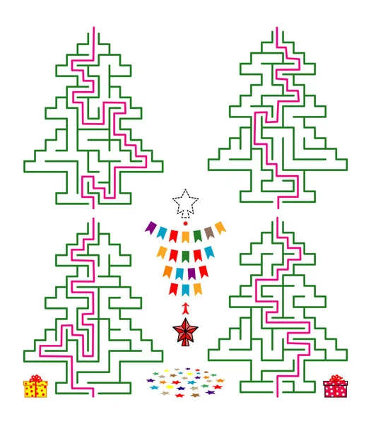 Set New Years Various Mazes Form Christmas Tree Christmas Cartoon Vector Graphics