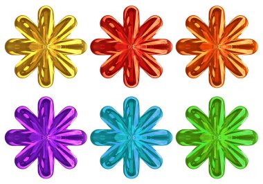 3D görüntüleme. Kırpma yolu koleksiyonu beyaz arkaplanda izole edilmiş renkli Altın Altı köşeli yıldız.