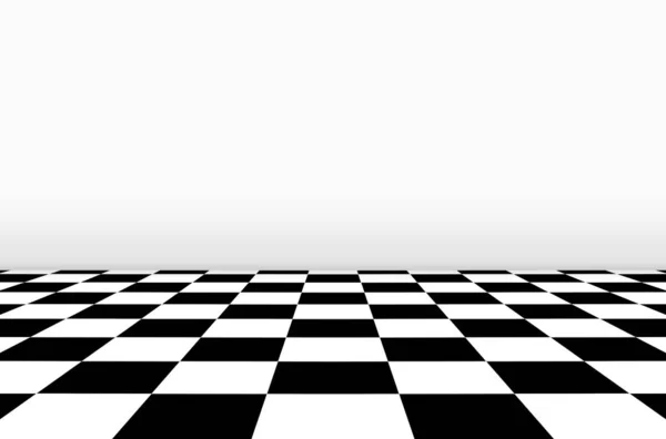 3Dレンダリング 灰色の壁の背景を持つチェス盤床の遠近法 — ストック写真