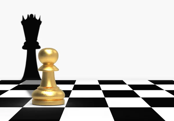 3d rendering. A metal normal chess has a king or queen Chess shadow on chessboard background. hiding power concept.