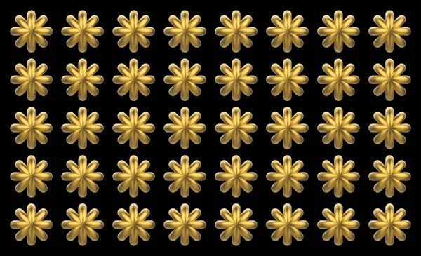 Рендеринг Gloden Six Point Star Flower Shape Pattern Black Wall — стоковое фото