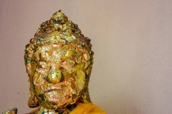 Thai Ancient Old Golden Buddha Face Statue Temple — Stock Photo, Image