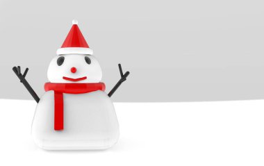 3D görüntüleme. Gri arka planda sevimli beyaz şişman Noel Kardan Adam tasarımı. 