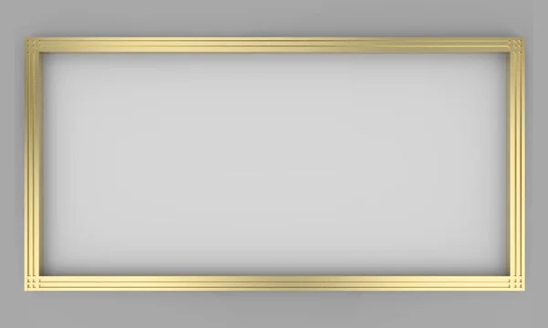 Рендеринг Пустой Белый Прямоугольник Формы Доска Золотая Рамка Сером Фоне — стоковое фото