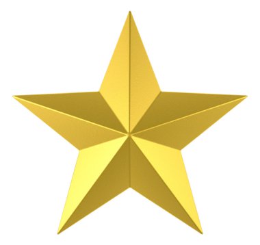 3D görüntüleme. Gloden Beş köşeli yıldızı kesme yolu beyaz arkaplanda izole edildi.