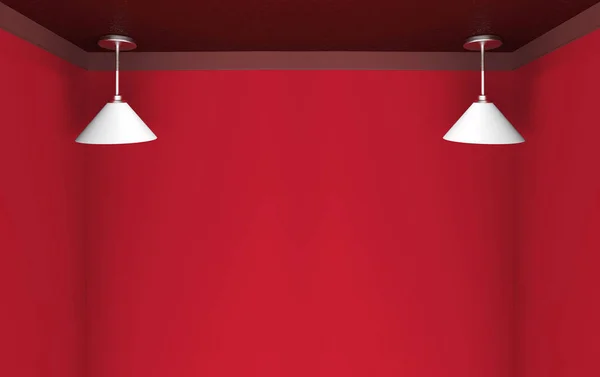 Renderizado Moderna Lámpara Colgante Larga Blanca Con Luz Color Rojo — Foto de Stock