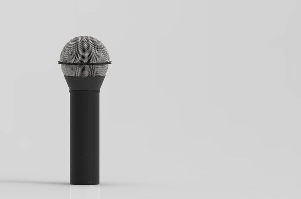 3d rendering. A microphone with clipping path isolated on gray background.