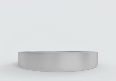 3D görüntüleme. Gri arkaplanda boş bir metalik podyum.