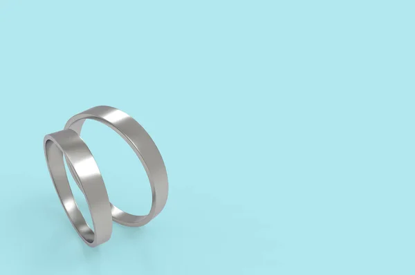 Renderização Par Anéis Casamento Simples Fundo Azul Claro — Fotografia de Stock