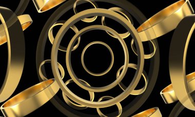 3d rendering. Abstract luxurious Goiden ring shape particle design pattern on black background.