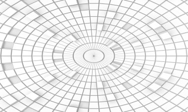 3D görüntüleme. modern minimal biçim tasarımı dairesel duvar arka planında beyaz ızgara kare karo sanat deseni.