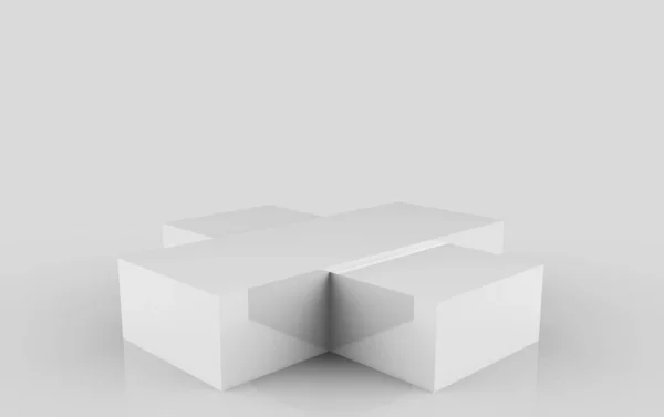 3Dレンダリング 白い背景に空の長方形の灰色のボックスの表彰台ステージ — ストック写真