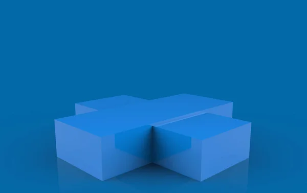 Renderização Fase Pódio Simples Caixa Azul Branco Fundo Escuro — Fotografia de Stock