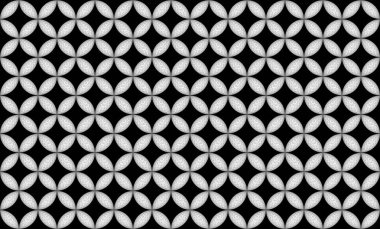 3D görüntüleme. Çiçek şeklindeki kusursuz modern oval desenli kumaş siyah duvar arka planında.