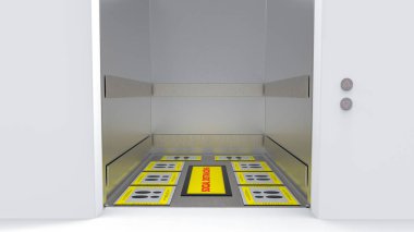 3D görüntüleme. Covid 19 ya da Corona Virüsü Epidemitasyon konsepti arka planında Sosyal Mesafe Tasarımı ön görünümü.